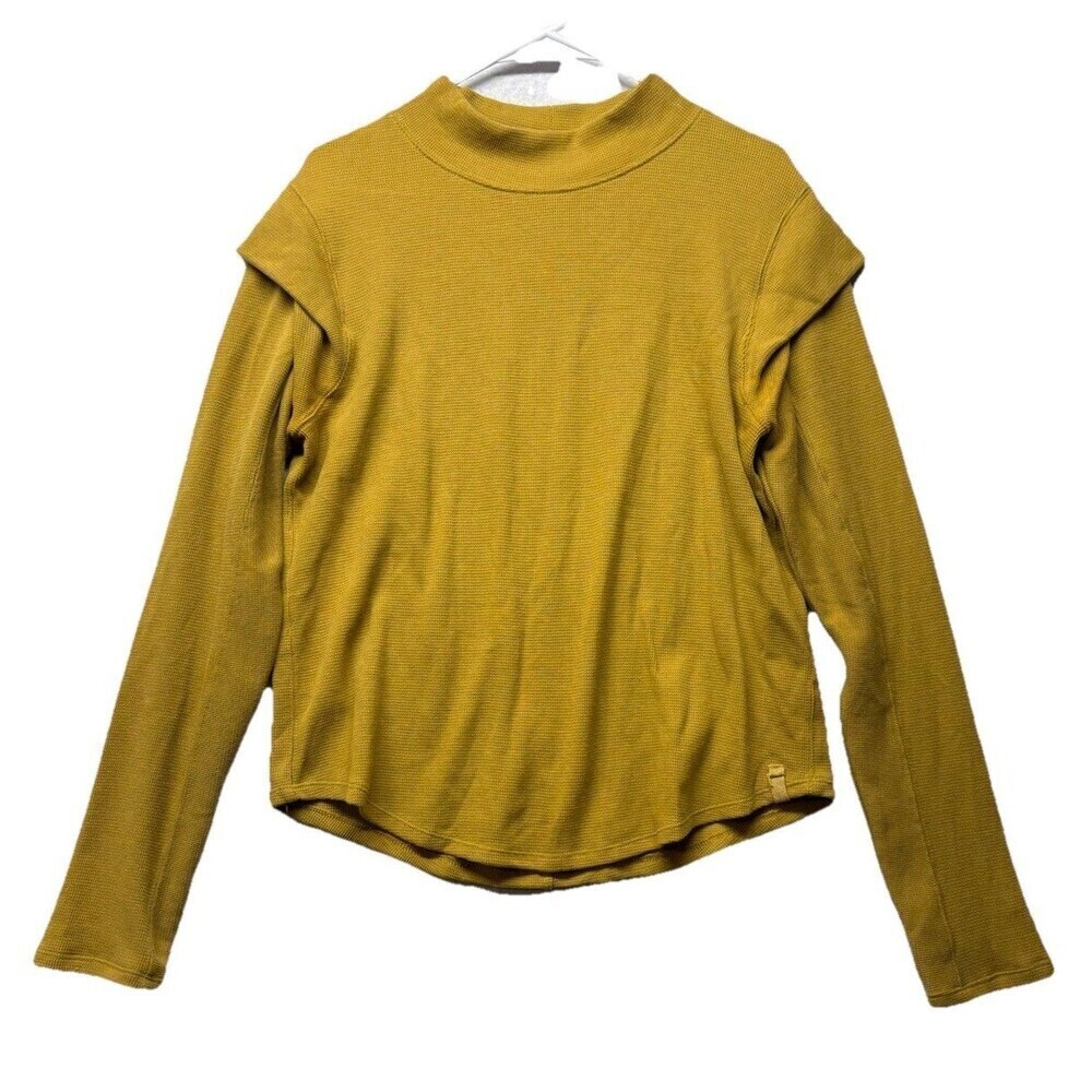 We The Free Thermal Flutter Long Sleeve Top Large Golden Yellow Waffle Knit Lrg - Picture 6 of 6